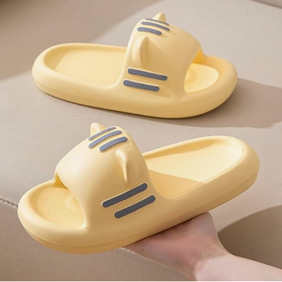 Women’s Slides Cute Bathroom Slippers Non-Slip Cartoon Cat Shaped Indoor Outdoor Summer Slippers(black,40-41)