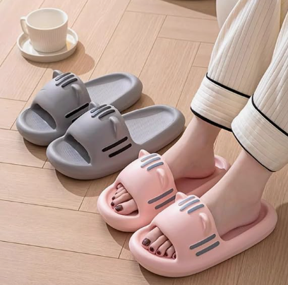 Women’s Slides Cute Bathroom Slippers Non-Slip Cartoon Cat Shaped Indoor Outdoor Summer Slippers(pink,36-37)