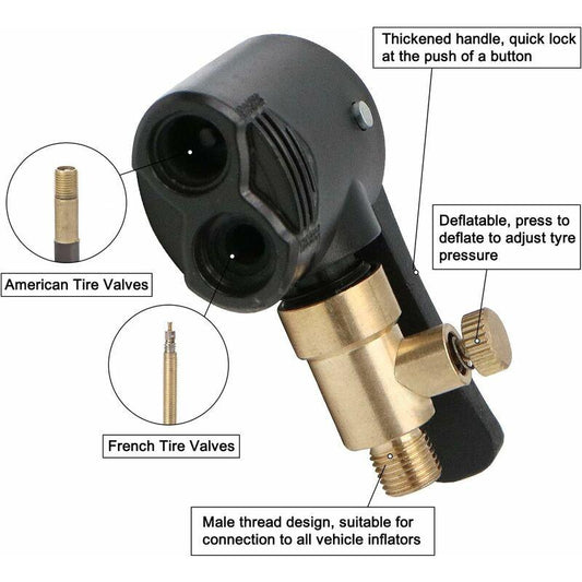2 pcs Car Tire Valve Adapter, Inflator Nozzle, Adapter, Threaded Replacement Pump Head With Double Valve, For Car,.