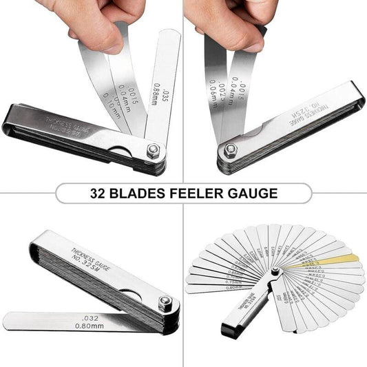 Precision Feeler Gauges, 32 Blades Metric/Imperial Marking Gap Gauge For Measuring Clearance Width/Thickness Sizes Gap.
