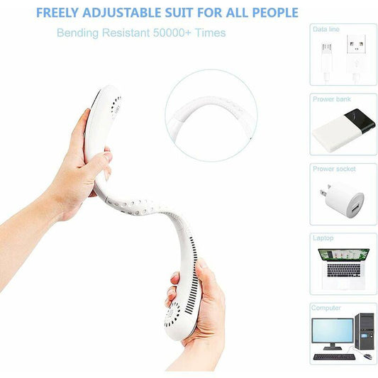 Portable Neck Fan, Usb Neck Fan With 1200Mah Battery, Bladeless Hands-Free Fan, 3 Speeds, 360° Adjustable Quiet Fan For.