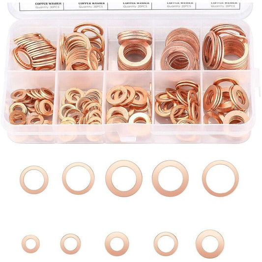 Copper Metal Washers, Gaskets Sealing Ring, Flat Washers, O-Ring With Box For Sealing - 200 pcs/M5 M6 M8 M10 M12 M14.