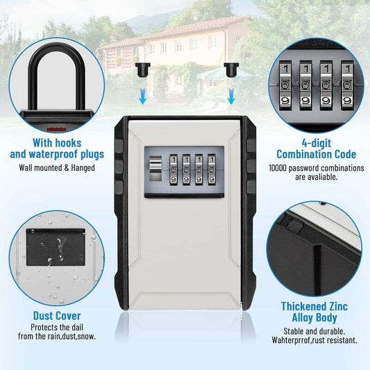 Waterproof Outdoor Security Key Box Key Box With Hook Large Key Box For Keys, Cards Home Schools Offices Garages,Grey.