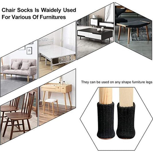 24 pcs Chair Leg Socks, Furniture Leg Caps, Non-Slip Chair Leg Pads For Fits 1"-2" Diameter Chair Legs, Black