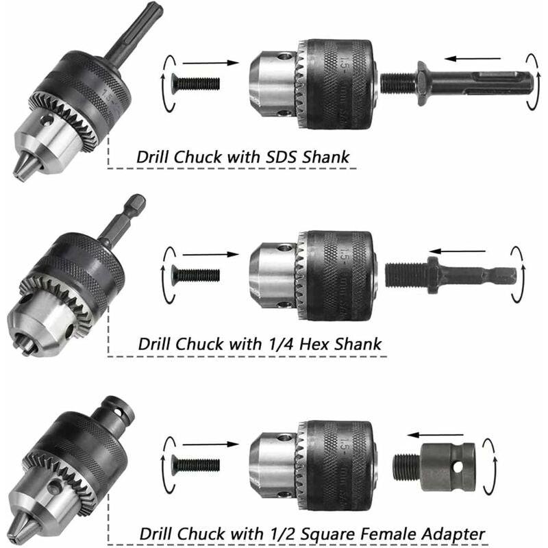 1.5-13Mm Drill Chuck 1/2-20 Unf With Sds Plus Adapter And Wrench Drill Chuck Quick Change Chuck With Key For Drilling.