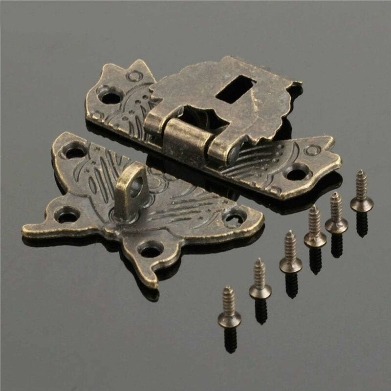 2 Antique Style Latch Vintage Locks Hasp Latch Lock Clasp Butterfly Buckle Lock For Decorative Cabinet Wardrobe Jewelry
