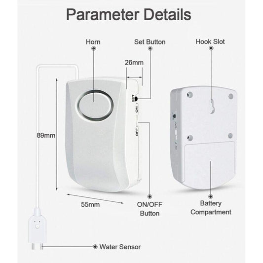 Water Leak Alarm 130Db, 95Cm Long Cable With Sensor, Home Security Water Leak Detection Alarm, Battery Included.