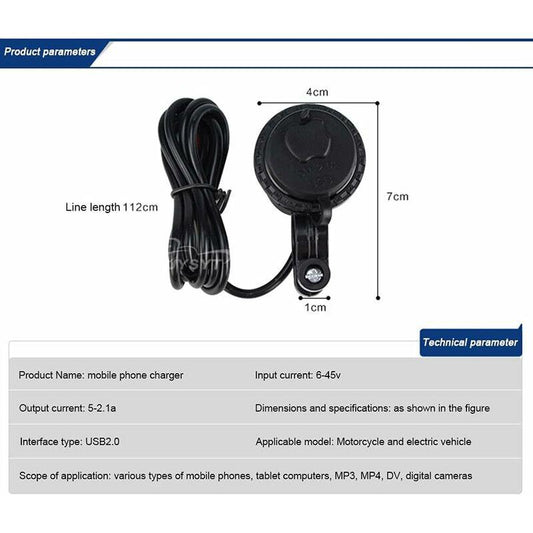 Motorcycle Usb Car Charger, 5V/2.1A Waterproof Motorcycle Usb Charger Socket With On/Off Switch Handlebar Mount Power.