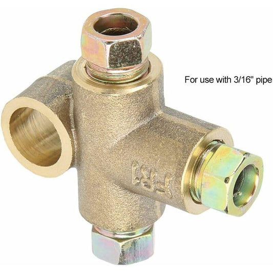Brake Line Tee Pipe Connector T Shape 3 Way Adapter With 3 Male Nuts Short Union M10 3/16 Inch 10Mm Hose+3 Way Brake.