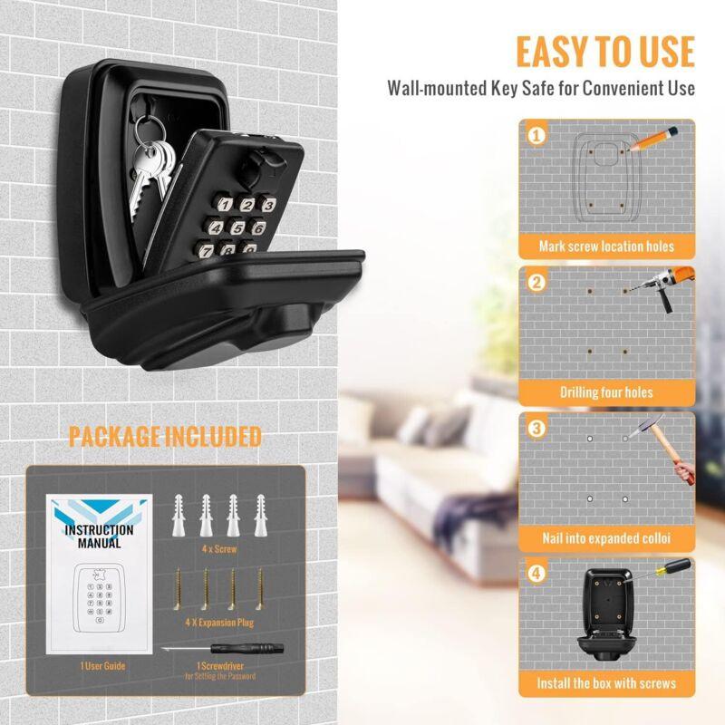 Outdoor Security Key Box, Large Wall Mounted Key Box With 12 Digit Code, Waterproof And Rustproof Security Key Box For.