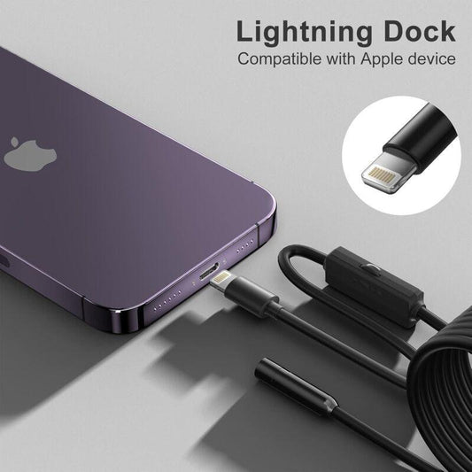 Endoscope For Iphone, Inspection Camera With 7.9Mm Lens For Iphone&Ipad, 5M Semi-Rigid Cable Borescope Ip68 Waterproof,.