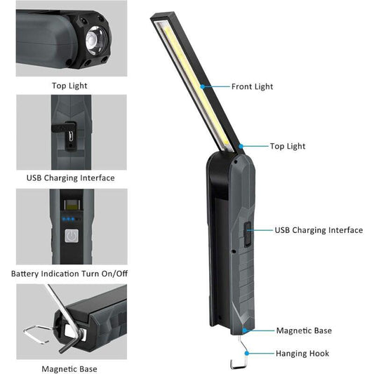 Parts Rechargeable LED Work Light, 5 Modes Work Lamp Mechanic Torch Foldable Lamp With Magnetic Base Inspection Lamp.