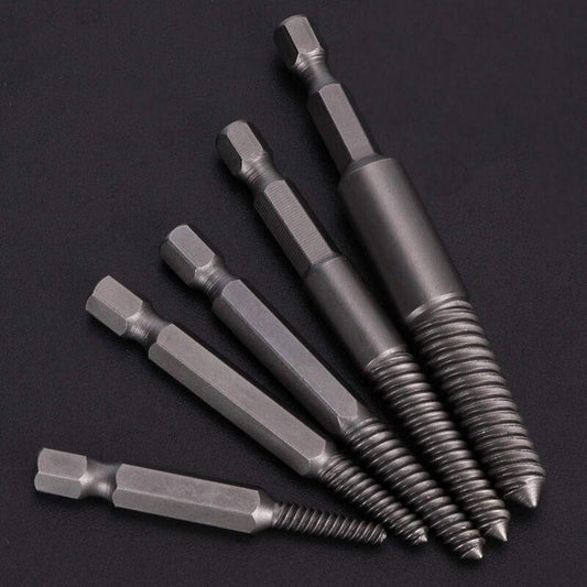 Screw Drill Bits, Stud Removal Tool, 5 pcs Broken Screw Extractor Hex Shank Fine Teeth DAmaged Bolt Removal Tool.