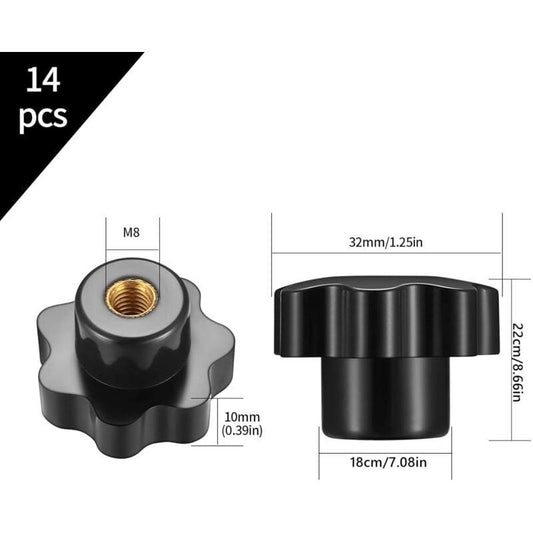 14 pcs M8 Knurled Thread Clamping Knob, Star Knobs Handle Internal Thread For Mechanical Devices, Instruments.