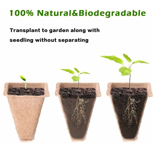 10 Pack Peat Pots, 100 Cells Biodegradable Seedling Starter Kit For Indoor Outdoor, Includes 10 Plastic Plant Labels