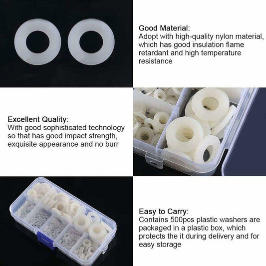 Nylon Washer Plastic Spacer M2.5 M3 M4 M5 M6 M8 M10 Flat Washer ROund 520 pcs.