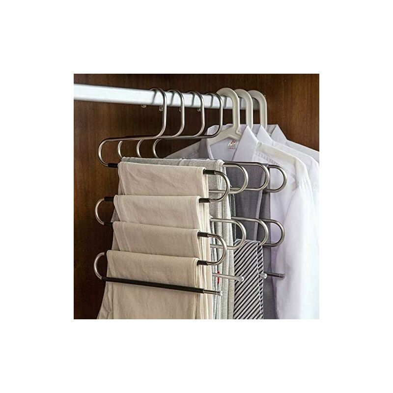 6 Pack Shaped Stainless Steel Non-Slip Pants Hangers For Jeans Scarf Trousers - Black