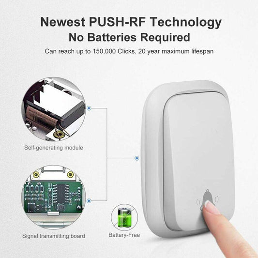 Wireless Doorbell Outdoor Waterproof With 2 Receivers Ip68 Waterproof 150M Range 4 Volume Levels 36 Ringtones Battery.