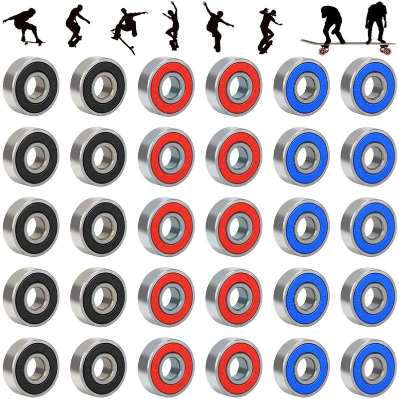 30 pcs 608Rs Bearings Frictionless Carbon Steel Skateboard Longboard Miniature Scooter ROller Skate Bearing Abec-9