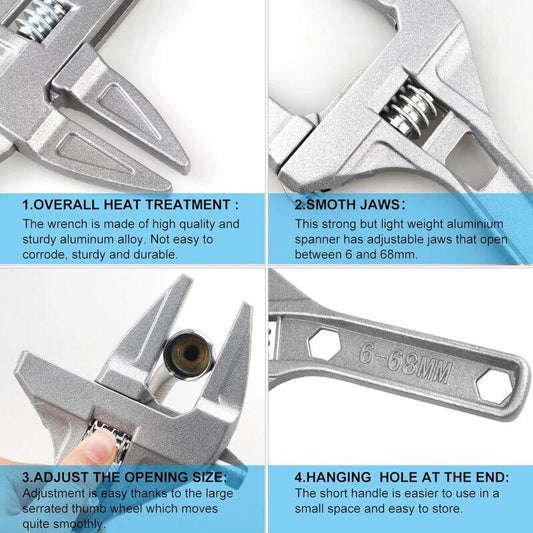 Adjustable Wrench 6-68Mm Adjustable Wrench Short Shank Large Openings Ultra Thin And Lightweight Plumber Tool Wrench.