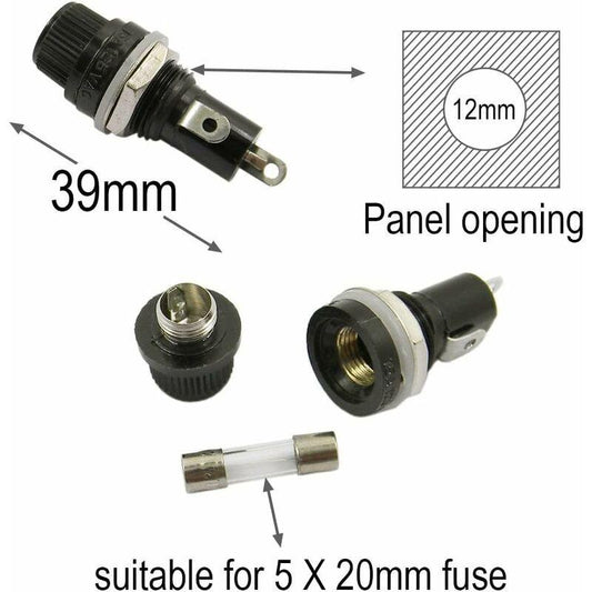 10 pcs 5 X 20Mm Fuse Holder Ac 10A 250V Black Screw Cap Fuse Holder, Panel Mount Screw Cap Fuse Holder.