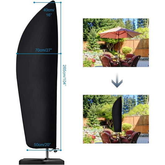 210D Oxford Fabric Parasol Cover Water Resistant Windproof Uv Resistant Tear Resistant Extra Large With Zipper Black