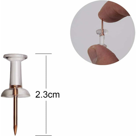 100 pcs Clear Plastic Head Push Pins, ROse Gold Push Pins, Wall Push Pins, Cork Board Push Pins, I-Shaped Pin For