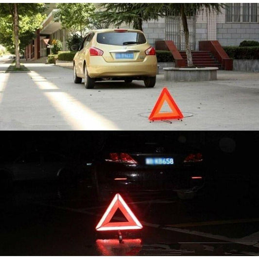 Red Car Emergency Reflective Triangle, Foldable Triangular Warning Sign For Cars.