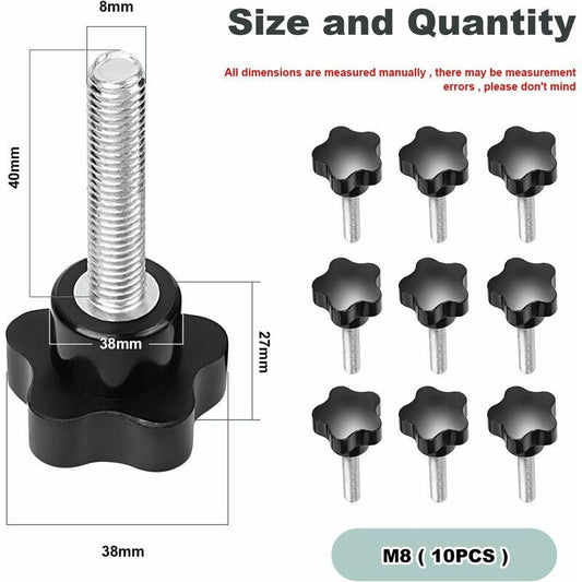 10 pcs M8X40 Female Thread Nut Clamping Handle Star Shape Hand Knobs Black Plastic Screw-In Handle Clamping Knob For.