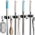 Stainless Steel Wall Mounted Broom Holder, Wall Mounted Broom Hanger With 4 Slots And 5 Hooks For Kitchen, Bathroom,.