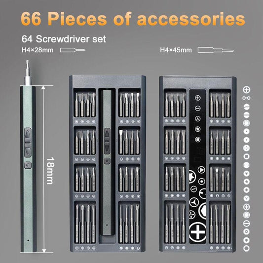 66 In 1 Cordless Electric Precision Screwdriver With LED Light Mini Electronic Screwdriver Kit For Toys Watches.