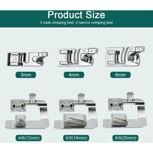 6 pcs Sewing Machine Presser Foot Hemmer Foot Sewing 4/8 6/8/8In ROlled Hem Foot 3/4/6Mm Foot.