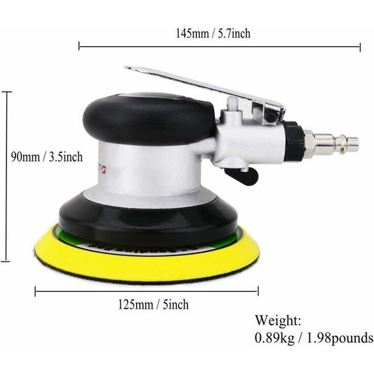 Professional Air Random Orbit Sander, High Performance Mini Dual Action Pneumatic Polisher With, 13500Rpm (Silver 125Mm).