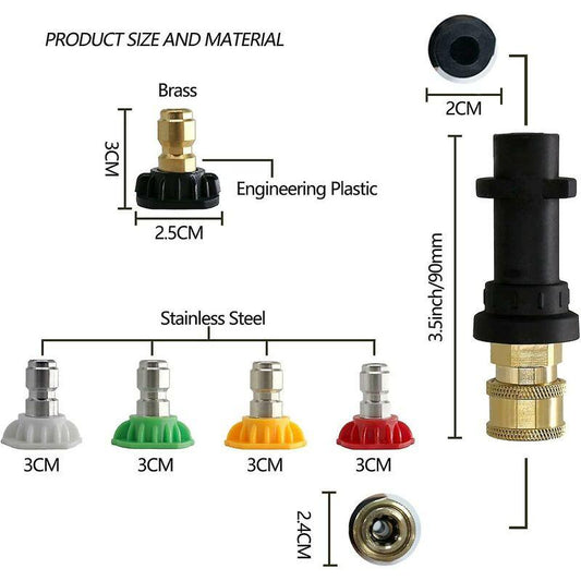 Pressure Washer Adapter, To 1/4" Quick Connect For Karcher K2-K7, With 5 Pressure Washer Nozzle Tips, Multi-Grade, 2.5.