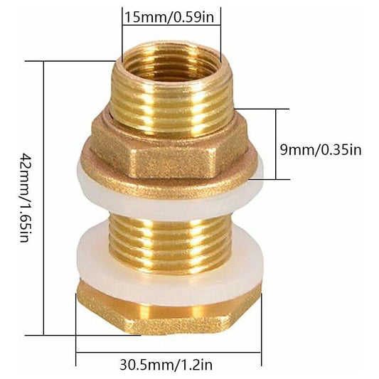 1/2 Brass Water Tank Water Pipe Connector 2 pcs 4.2Cm Brass Water Tank Socket 1/2 Inch Brass Water Connector For Rain.