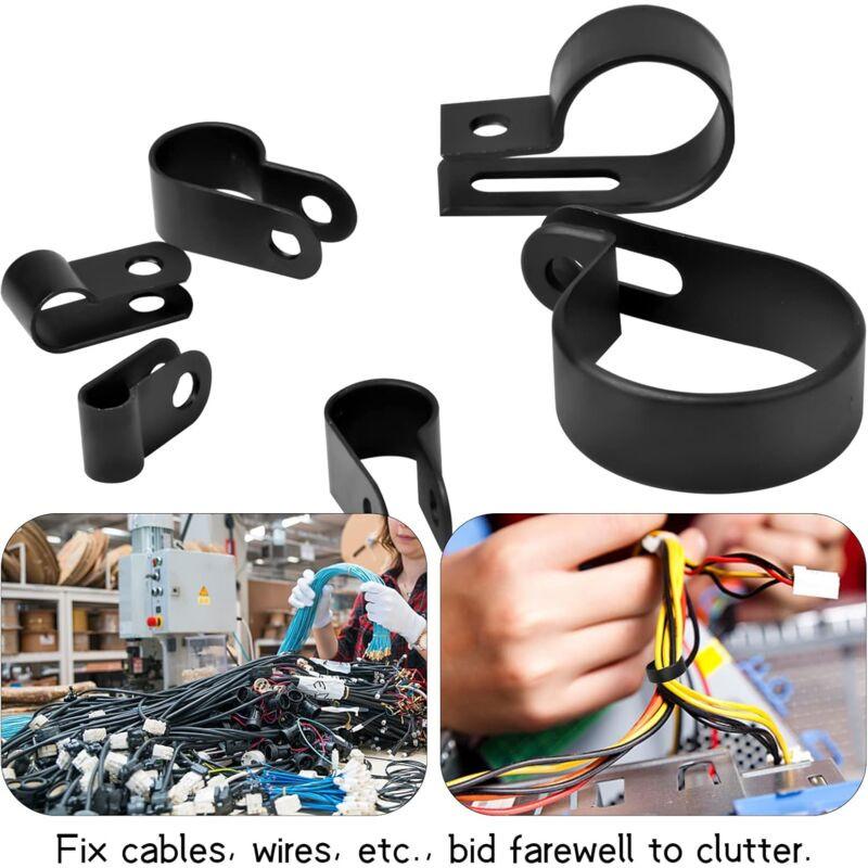 200 pcs Nylon Plastic R Clips Tube Clamps, 6 Sizes 3/16'' 1/4'' 3/8'' 1/2'' 3/4'' 11/8'' Fasteners For Conduit, Cable,.