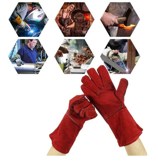 Heavy Duty Large Heat Resistant Leather Lined Welding Gloves For Wood Stove Log Burner Bbq, Gardening Gloves For Men.