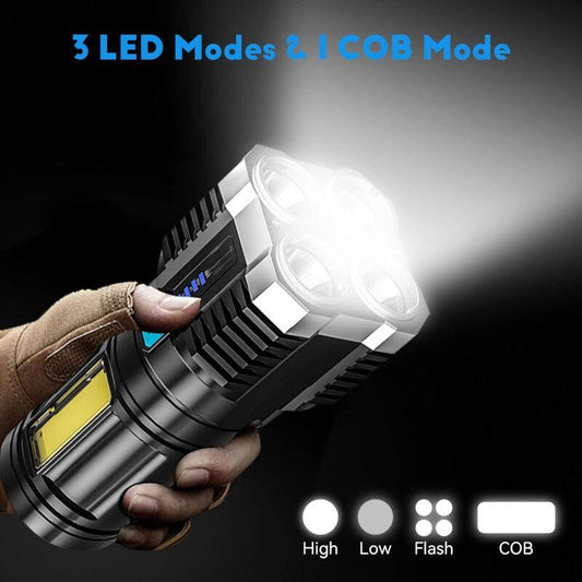 Super Bright LED Torches, Usb Rechargeable Torch With Side Light 4 Modes Cob Powerful Lumens For Outdoor Camping Torch.