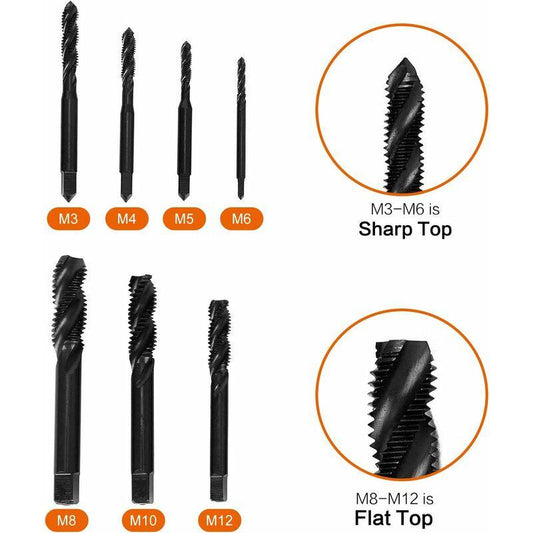 7 pcs Nitride Spiral Point Thread Taps, Hss 6542 Metric Machine Taper Shank Thread Tapping Tool M3 M4 M5 M6 M8 M10 M12.