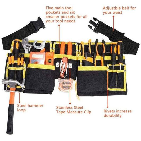 Tool Belt With 11 Pockets, Waterproof Oxford Fabric Tool Holder With Adjustable Straps, For Electricians, Carpenters,.