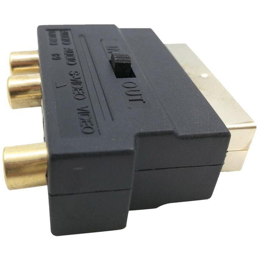 Rgb Scart 21 Pin Male To 3 Rca Av Female Converter + Video Adapter (Black).