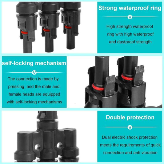 1 Pair Pv T Branch Connectors Type Solar Panel Connector Photovoltaic 3 Branch Solar Panel Cable Connector.