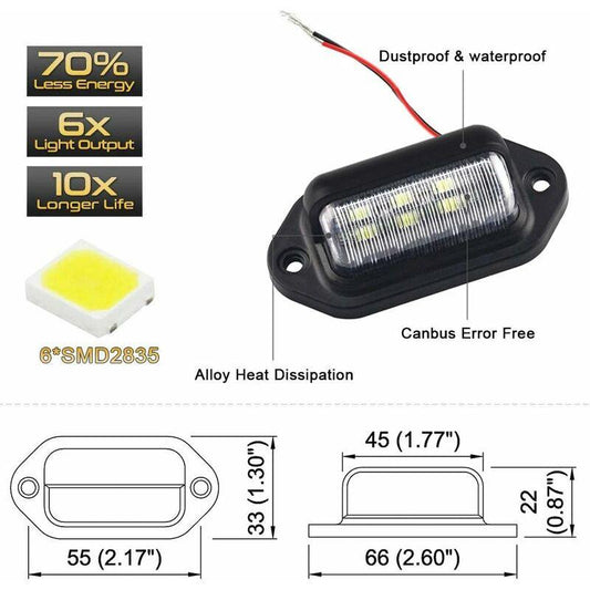 Universal 6LED LED License Plate Light Door Step Light For Trailer Rv Truck 2 Pack.