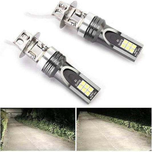 2 pcs LED Headlight Bulb, 2525 12LED Car Vehicle Headlight Replacement For H3 Headlight Bulb Dc12V-24V White 6500K-7500K.