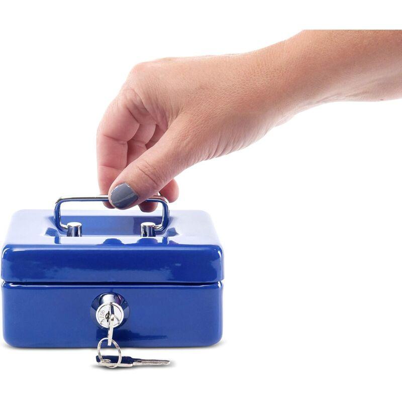 Steel Money Box Lockable And Portable 12.5X9.5X6Cm With Coin Slot Suitable As Piggy Bank, Small Safe, Cash Drawer Blue.