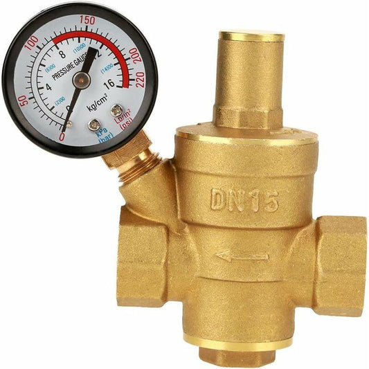 Adjustable Water Pressure Regulator Reducer With Dn15 Brass Measuring Meter.