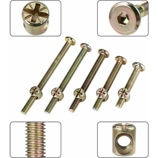 50 Pieces Hex Head Bolts, Bolts With Cylinder Nuts, Bolts With Cylinder Nuts Assortment Kit, For Furniture, Baby Cribs,.