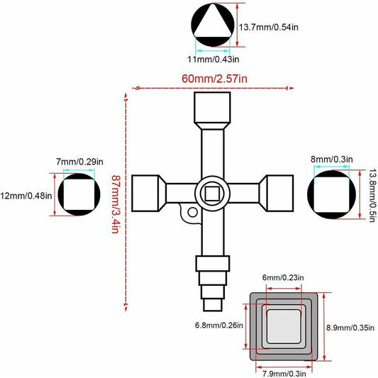 Universal Cross Wrench, Practical 4-Way Multifunctional Wrench, Silver Control Cabinet Key, Used For Water And.
