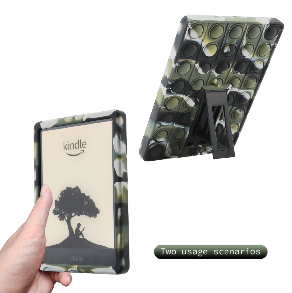 Pop It Fidget Case for Kindle Paperwhite 5 (6.8") - Rainbow Silicone Protective Cover with Standï¼Camouflage.