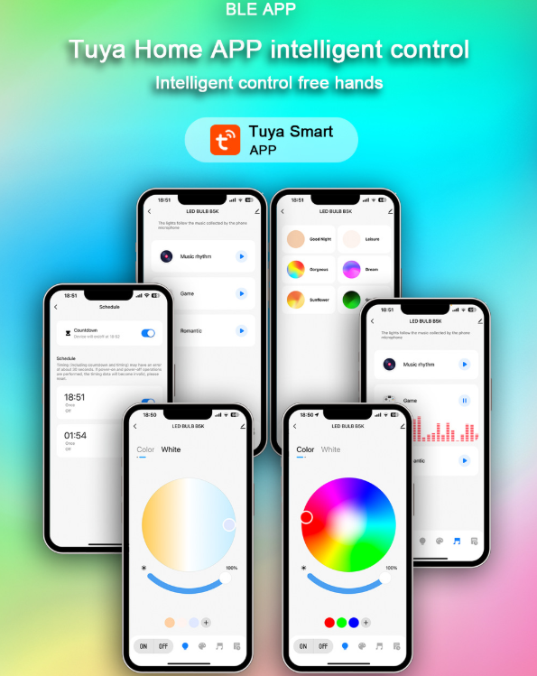 4 Pack Smart Light Bulbs,WiFi & Bluetooth LED Light Bulb That Works with Alexa & Google Home, Color Changing Light Bulb, 9W E27 2.4Ghz WiFi Light Bulbs Tuya Smart APP